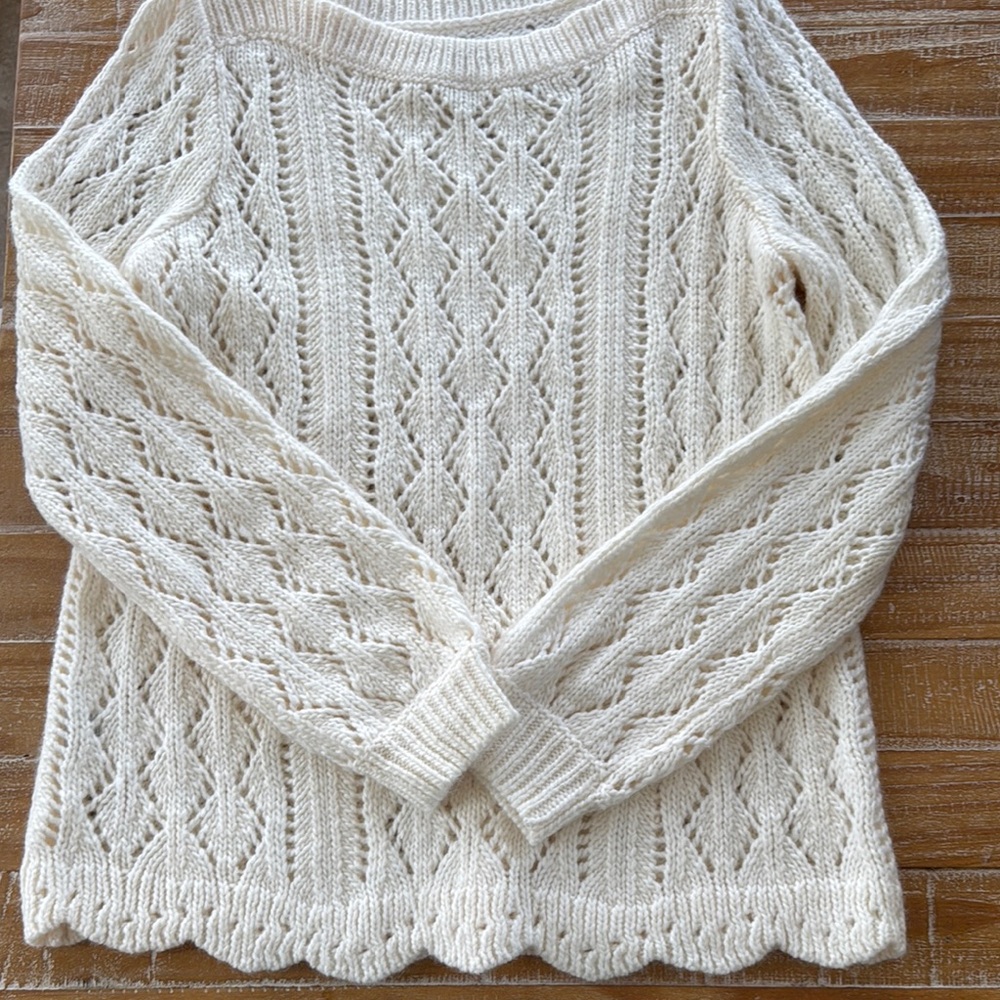 LOFT Cream Cable Knit Crew Neck Sweater
